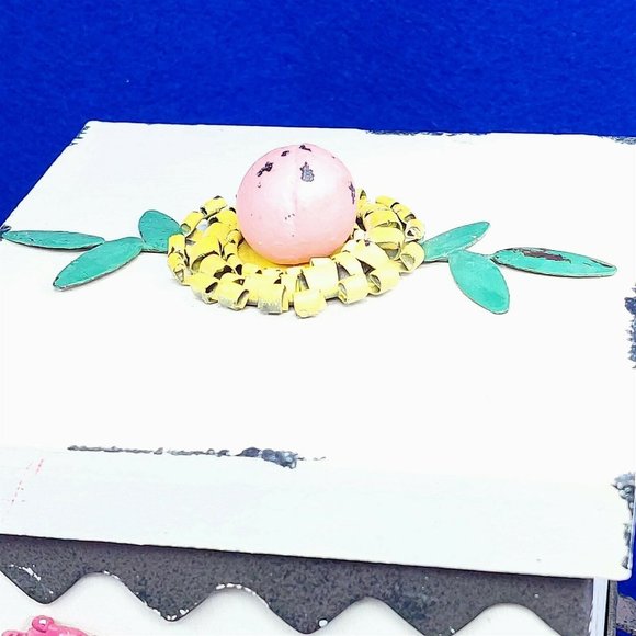 Storage Box Wood Metal Footed Stand Painted Metal Flower Design Whimsical Decor - Picture 3 of 11